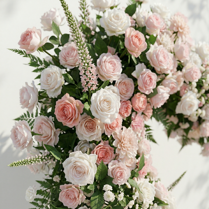 Elysora: Romantic Blush Pink &amp; Ivory Heart-Shaped Floral Arch for Dreamy Wedding Ceremony
