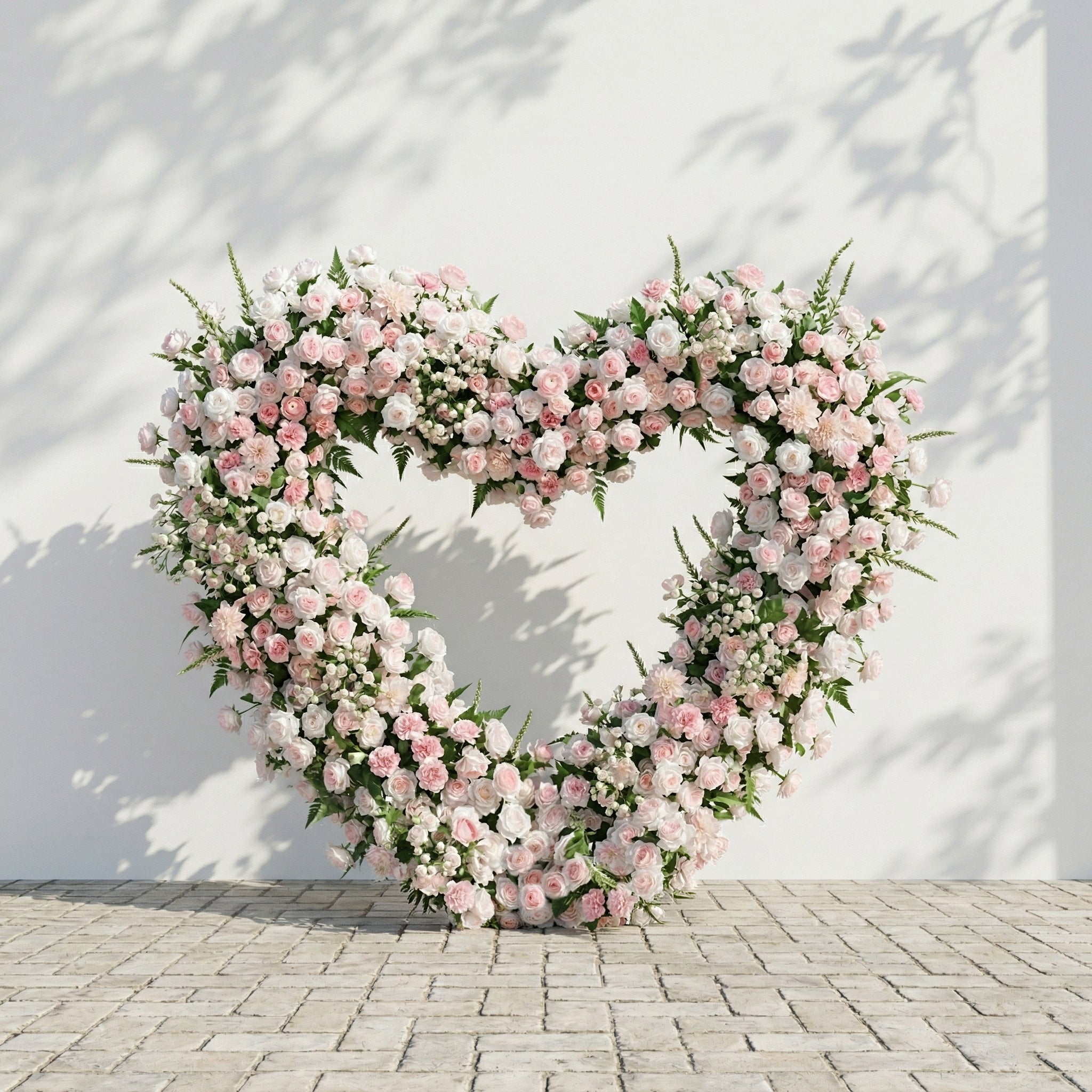 Elysora: Romantic Blush Pink &amp; Ivory Heart-Shaped Floral Arch for Dreamy Wedding Ceremony