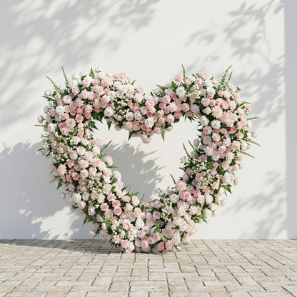 Elysora: Romantic Blush Pink &amp; Ivory Heart-Shaped Floral Arch for Dreamy Wedding Ceremony