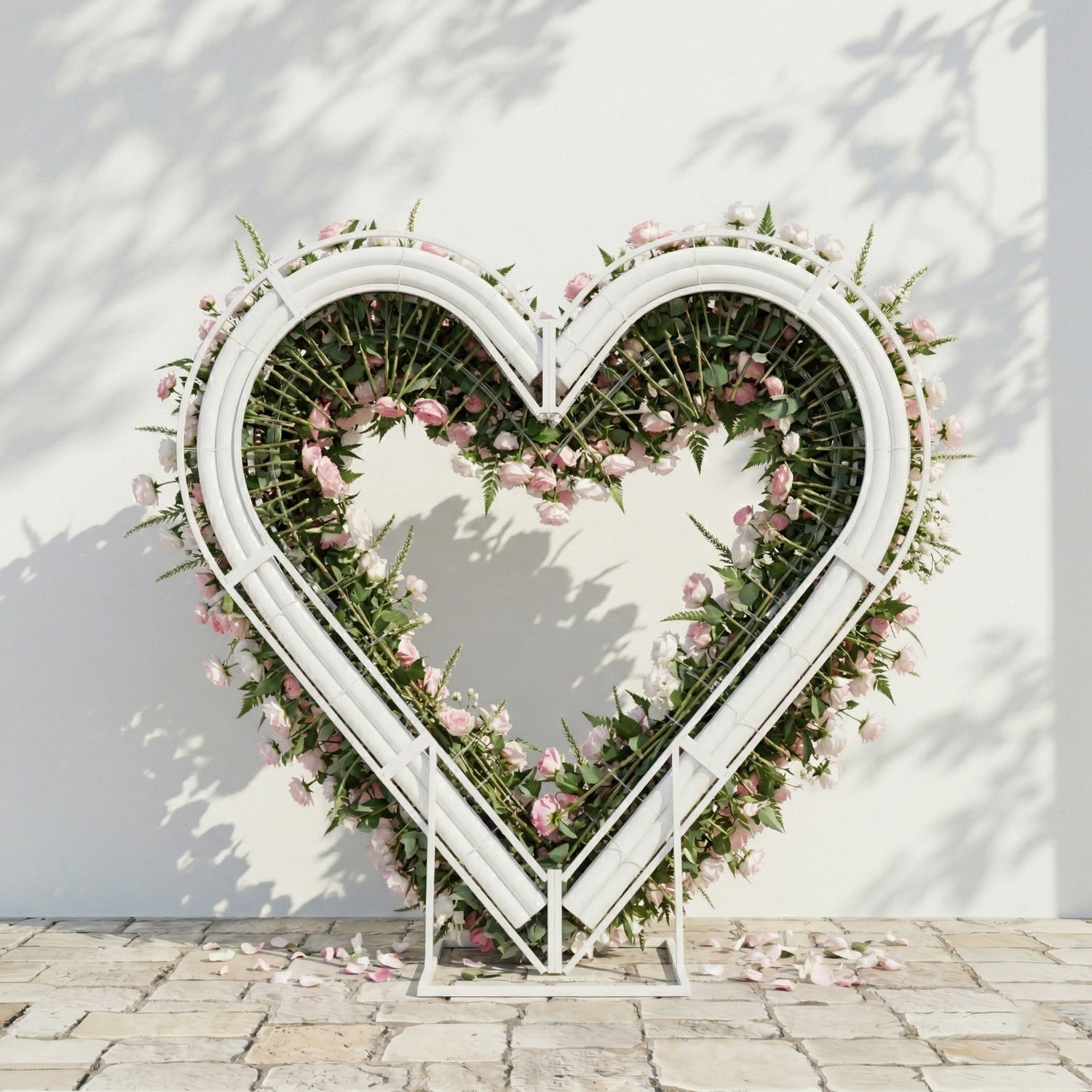Elysora: Romantic Blush Pink &amp; Ivory Heart-Shaped Floral Arch for Dreamy Wedding Ceremony