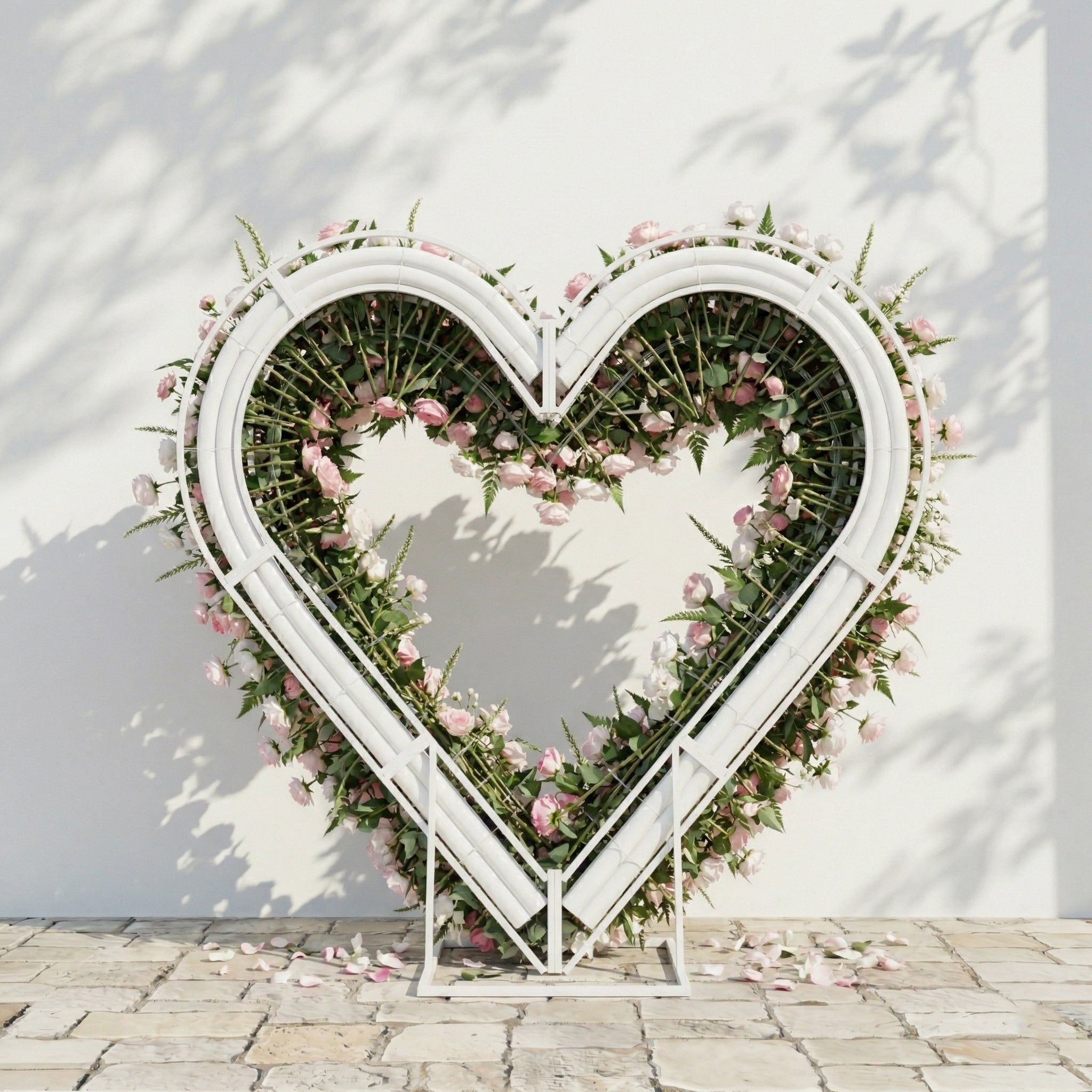 Elysora: Romantic Blush Pink &amp; Ivory Heart-Shaped Floral Arch for Dreamy Wedding Ceremony