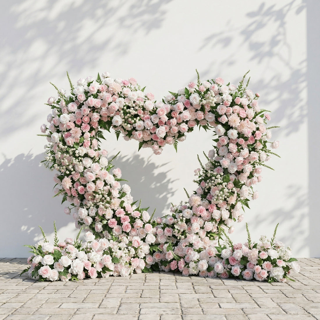 Elysora: Romantic Blush Pink &amp; Ivory Heart-Shaped Floral Arch for Dreamy Wedding Ceremony