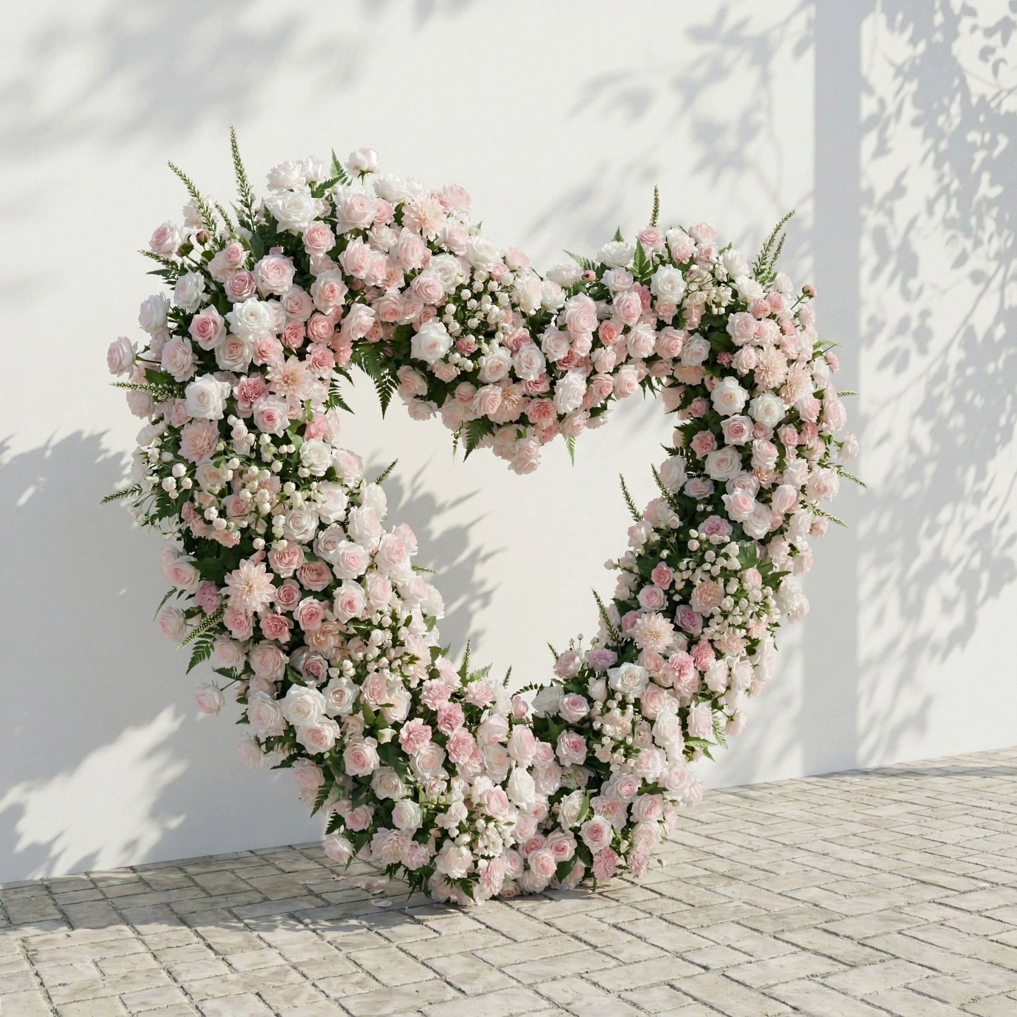 Elysora: Romantic Blush Pink &amp; Ivory Heart-Shaped Floral Arch for Dreamy Wedding Ceremony