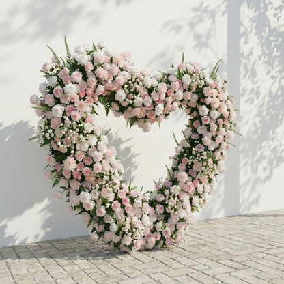 Elysora: Romantic Blush Pink &amp; Ivory Heart-Shaped Floral Arch for Dreamy Wedding Ceremony