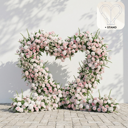 Elysora: Romantic Blush Pink &amp; Ivory Heart-Shaped Floral Arch for Dreamy Wedding Ceremony