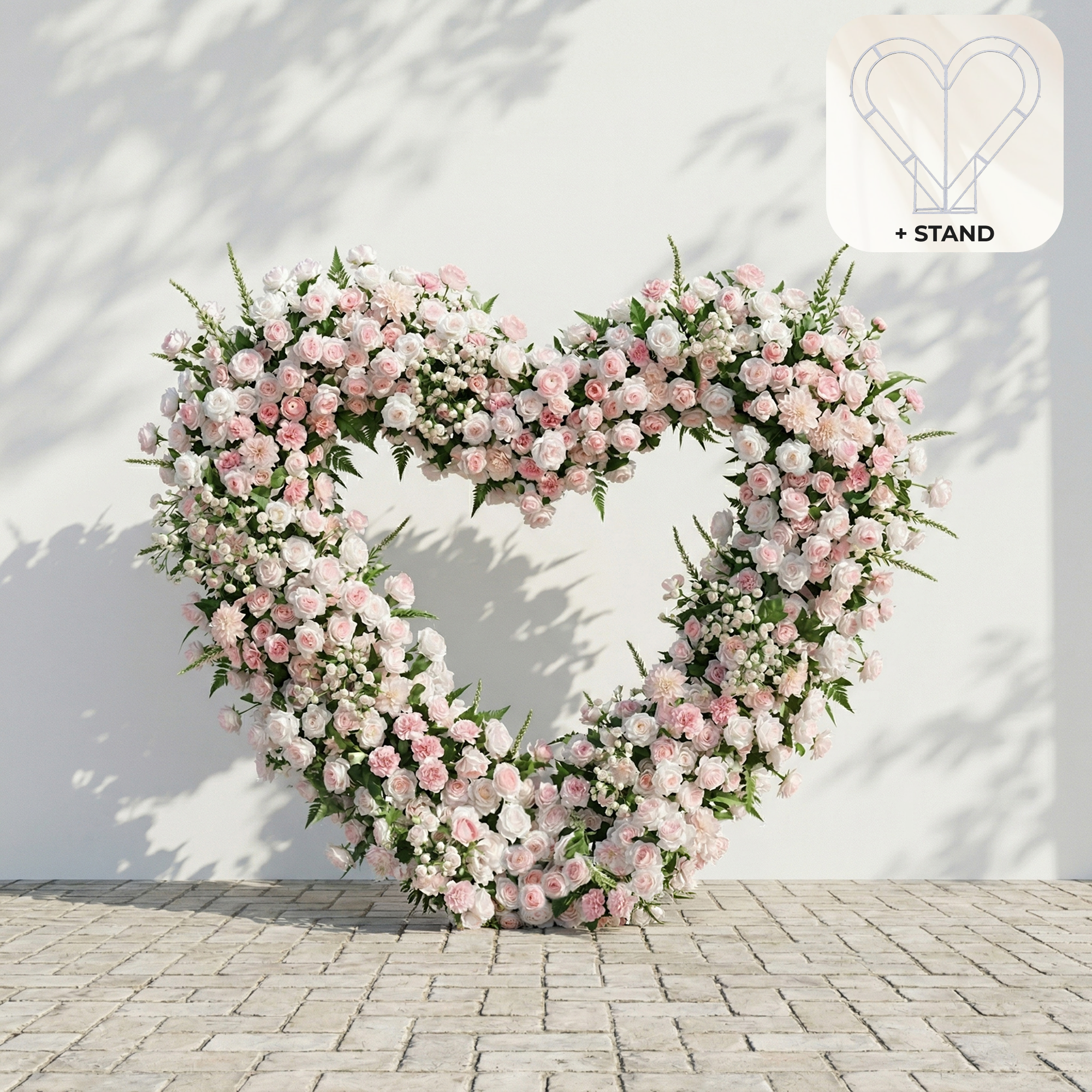 Elysora: Romantic Blush Pink &amp; Ivory Heart-Shaped Floral Arch for Dreamy Wedding Ceremony