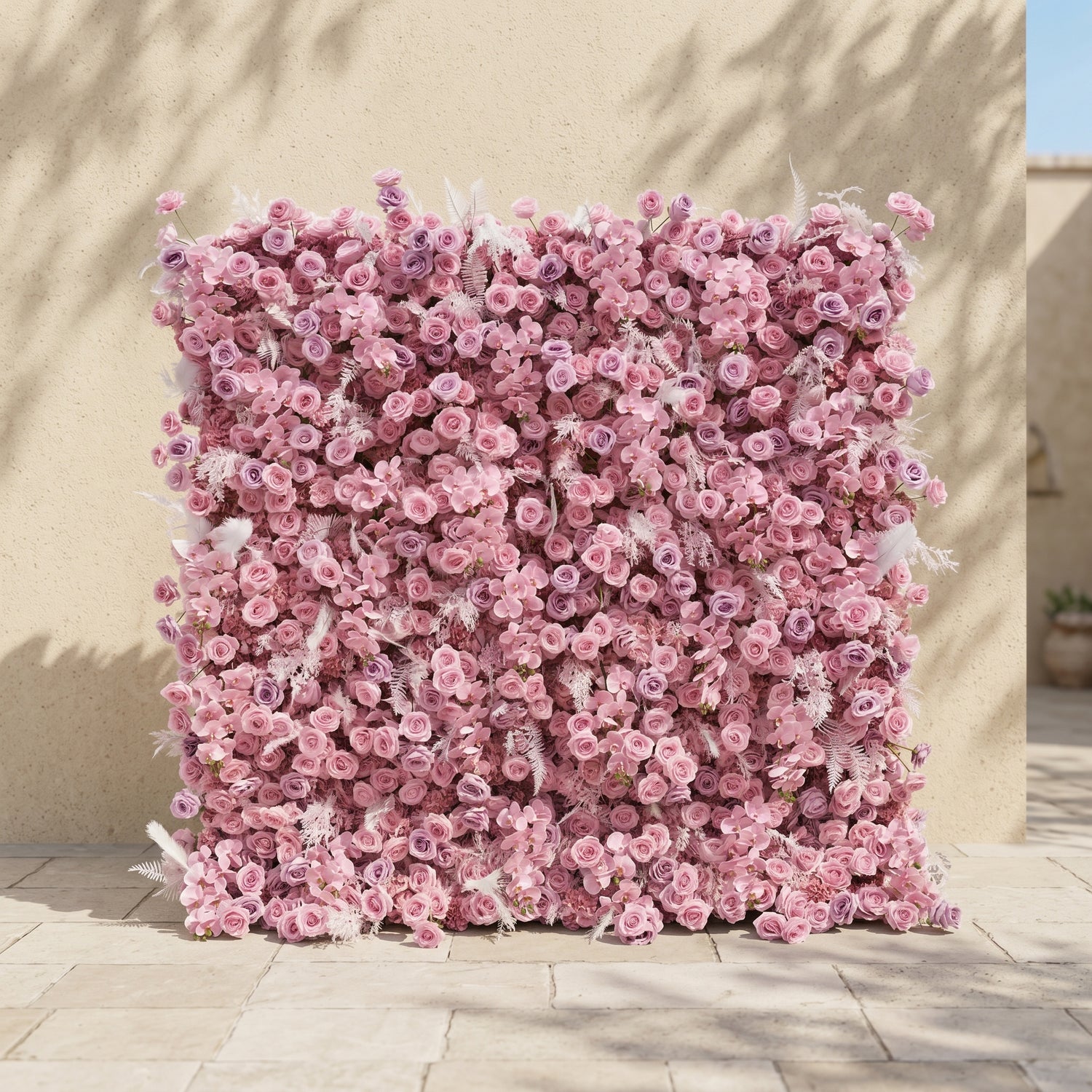 Emberiva: Luxury 5D Pink Silk Floral Wall Roll-Up Backdrop for Elegant Minimalist Weddings
