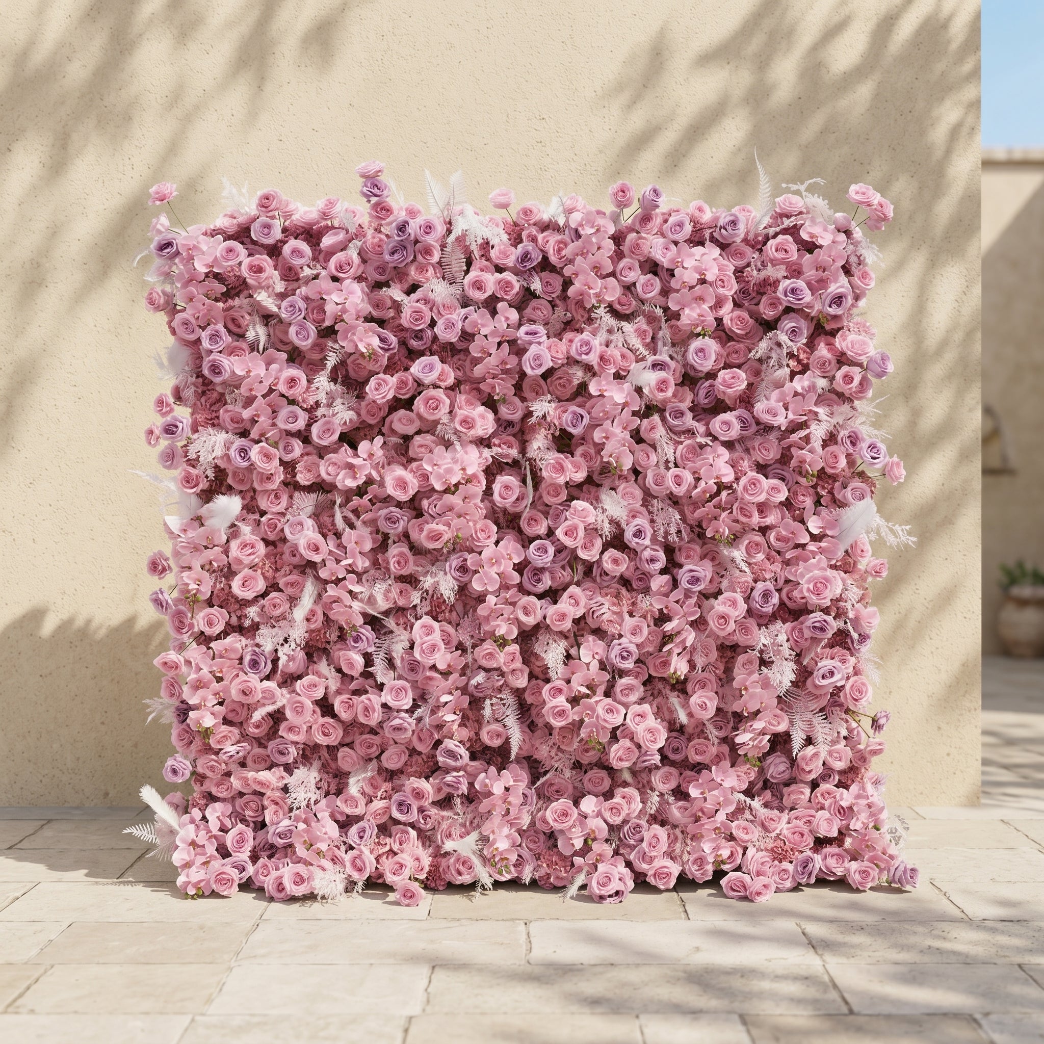 Emberiva: Luxury 5D Pink Silk Floral Wall Roll-Up Backdrop for Elegant Minimalist Weddings