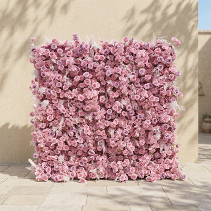 Emberiva: Luxury 5D Pink Silk Floral Wall Roll-Up Backdrop for Elegant Minimalist Weddings