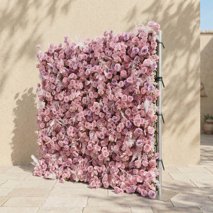 Emberiva: Luxury 5D Pink Silk Floral Wall Roll-Up Backdrop for Elegant Minimalist Weddings