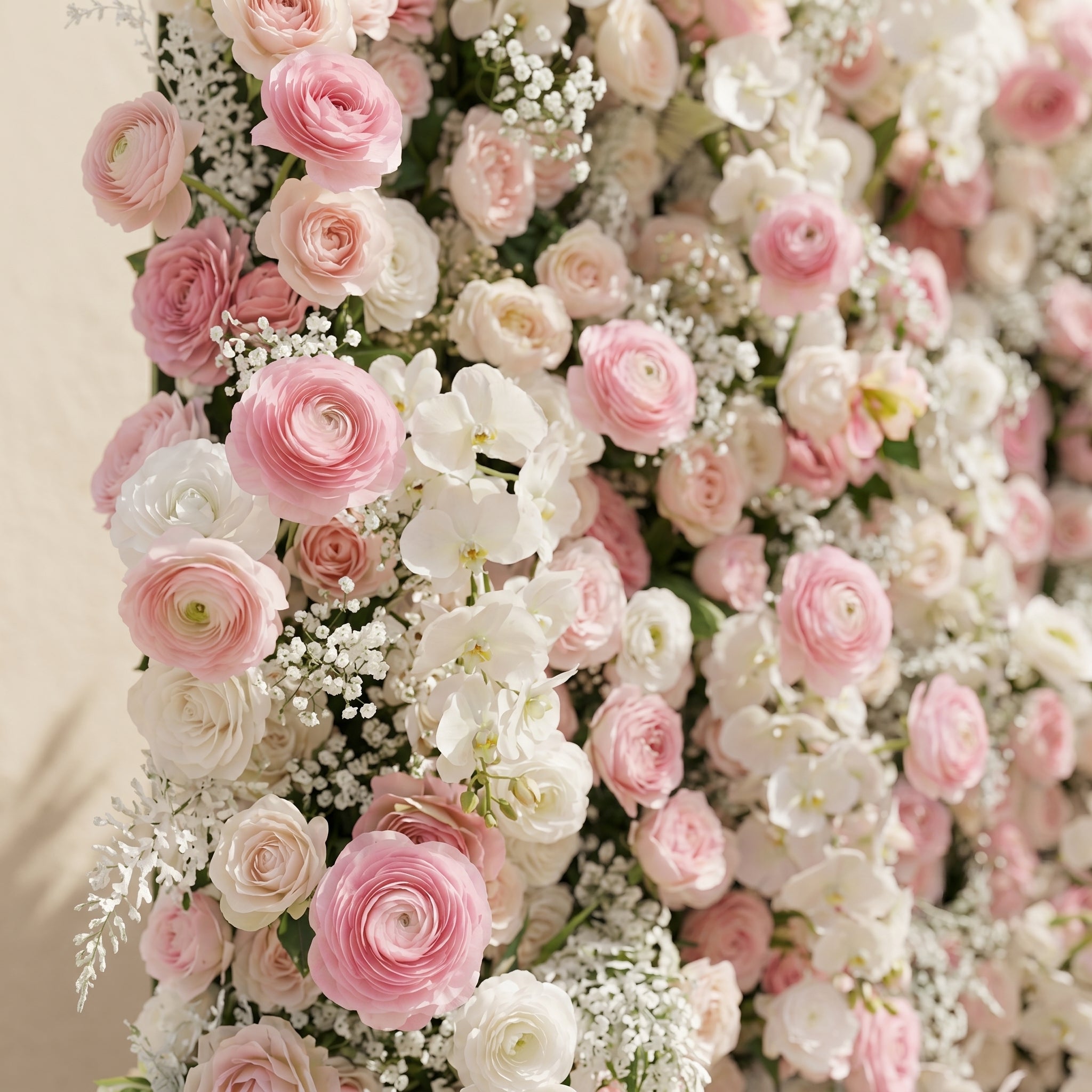 Valrella: Luxury 5D Pink &amp; White Silk Floral Wall Roll-Up Fabric Backdrop for Dreamy Weddings &amp; Garden Events