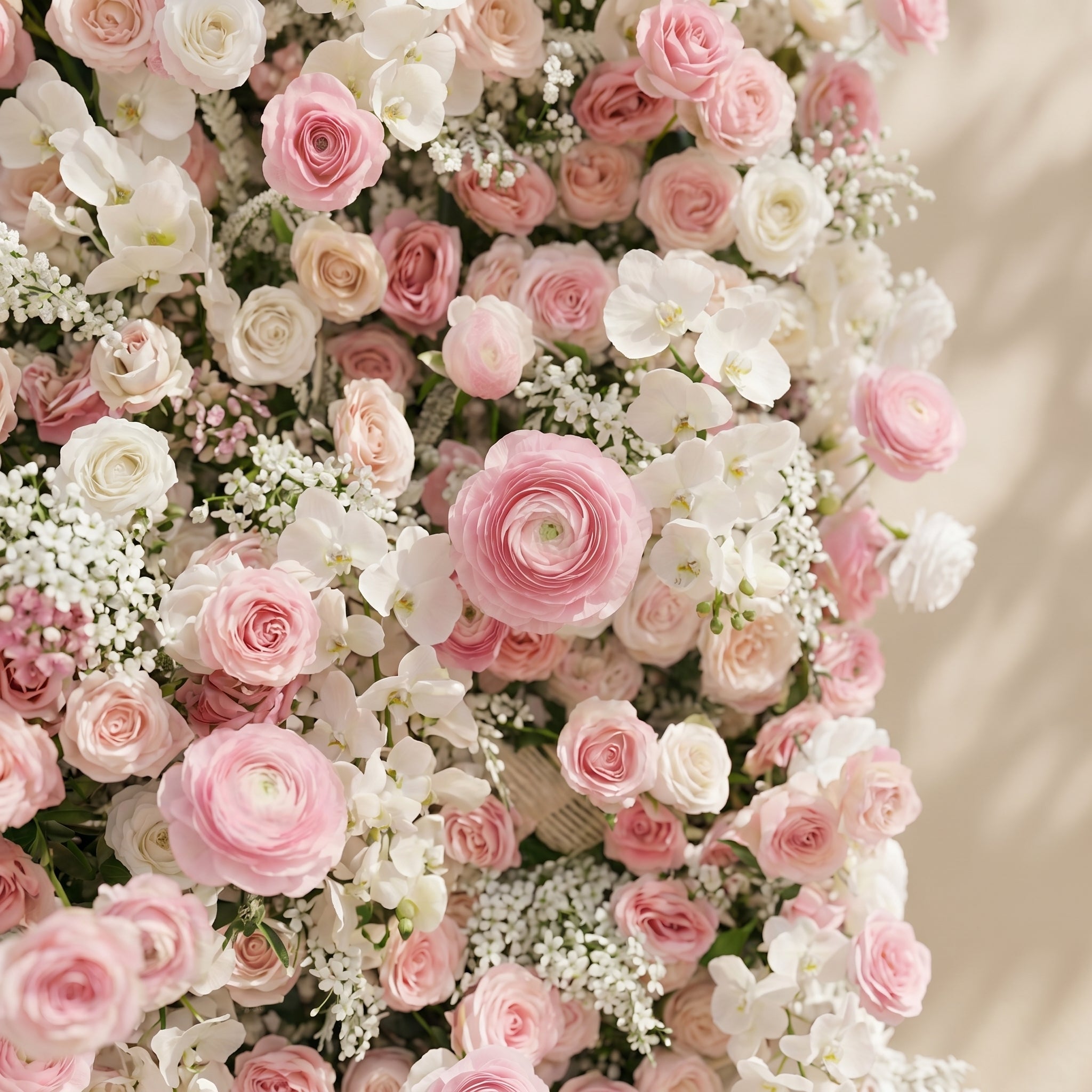 Valrella: Luxury 5D Pink &amp; White Silk Floral Wall Roll-Up Fabric Backdrop for Dreamy Weddings &amp; Garden Events