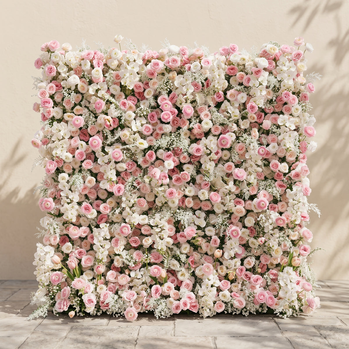 Valrella: Luxury 5D Pink & White Silk Floral Wall Roll-Up Fabric Backdrop for Dreamy Weddings & Garden Events