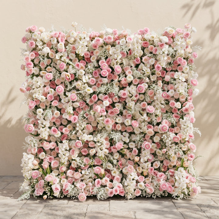 Valrella: Luxury 5D Pink & White Silk Floral Wall Roll-Up Fabric Backdrop for Dreamy Weddings & Garden Events