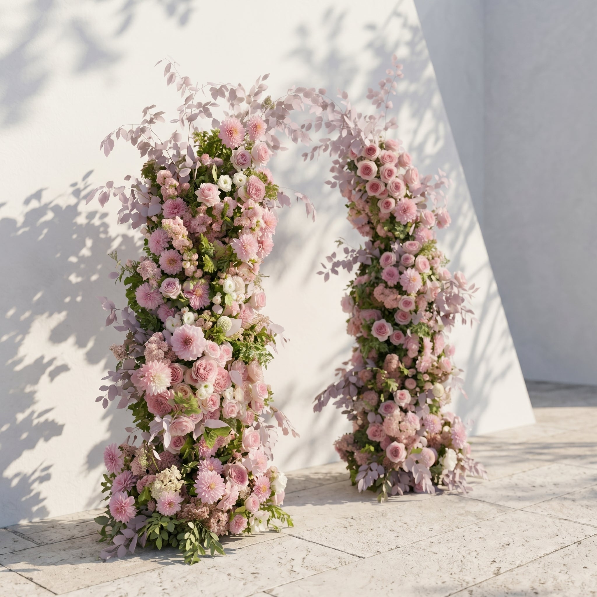 Emberlena: Luxury Muted Purple, Blush Pink &amp; Cream Floral Ground Horn Arch Backdrop Decor Including Frame