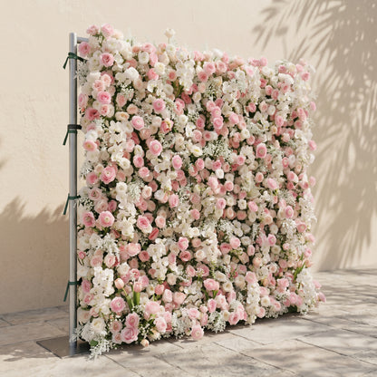 Valrella: Luxury 5D Pink &amp; White Silk Floral Wall Roll-Up Fabric Backdrop for Dreamy Weddings &amp; Garden Events