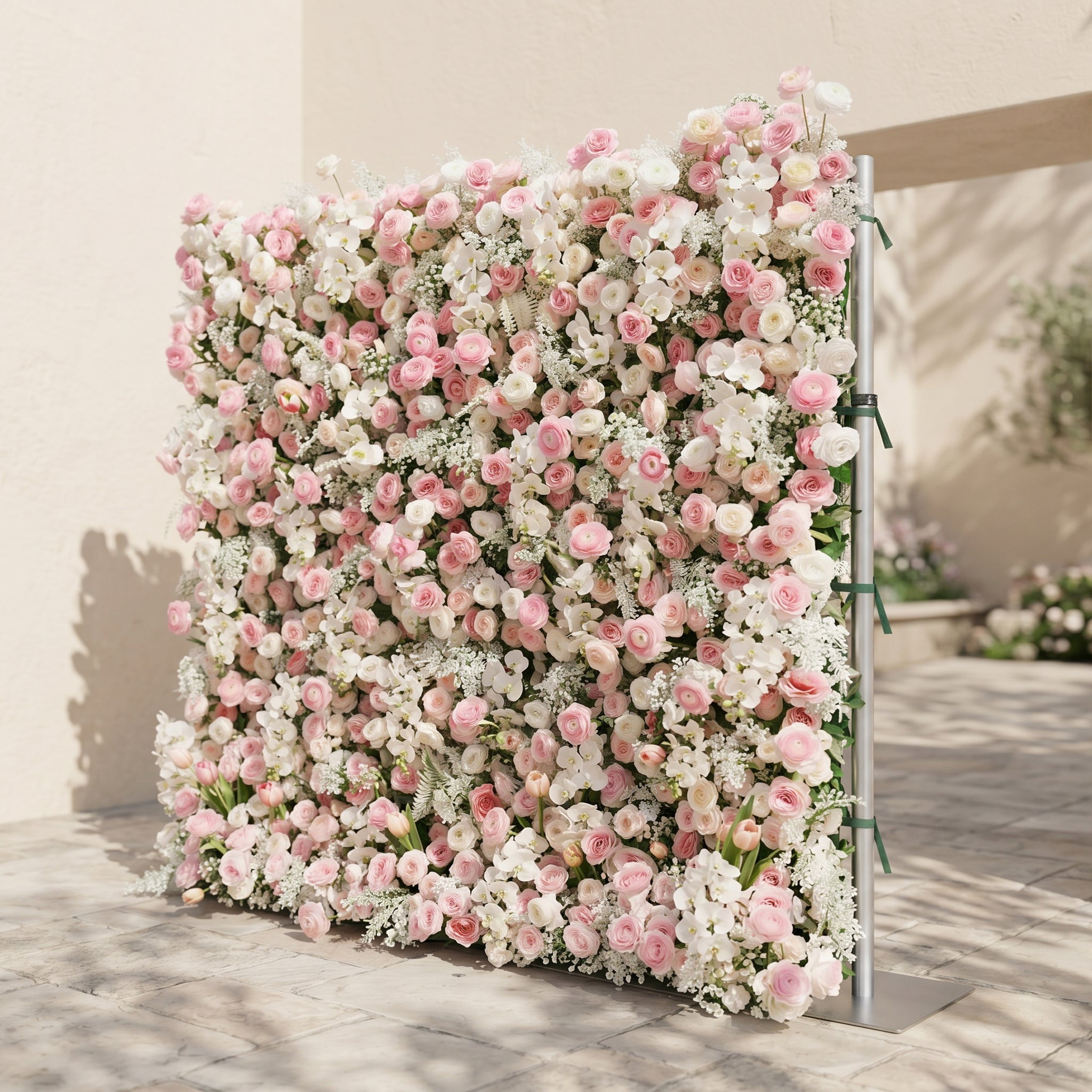 Valrella: Luxury 5D Pink &amp; White Silk Floral Wall Roll-Up Fabric Backdrop for Dreamy Weddings &amp; Garden Events