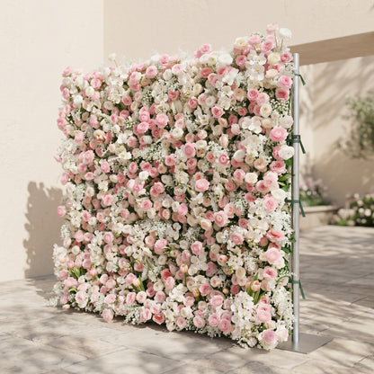 Valrella: Luxury 5D Pink &amp; White Silk Floral Wall Roll-Up Fabric Backdrop for Dreamy Weddings &amp; Garden Events