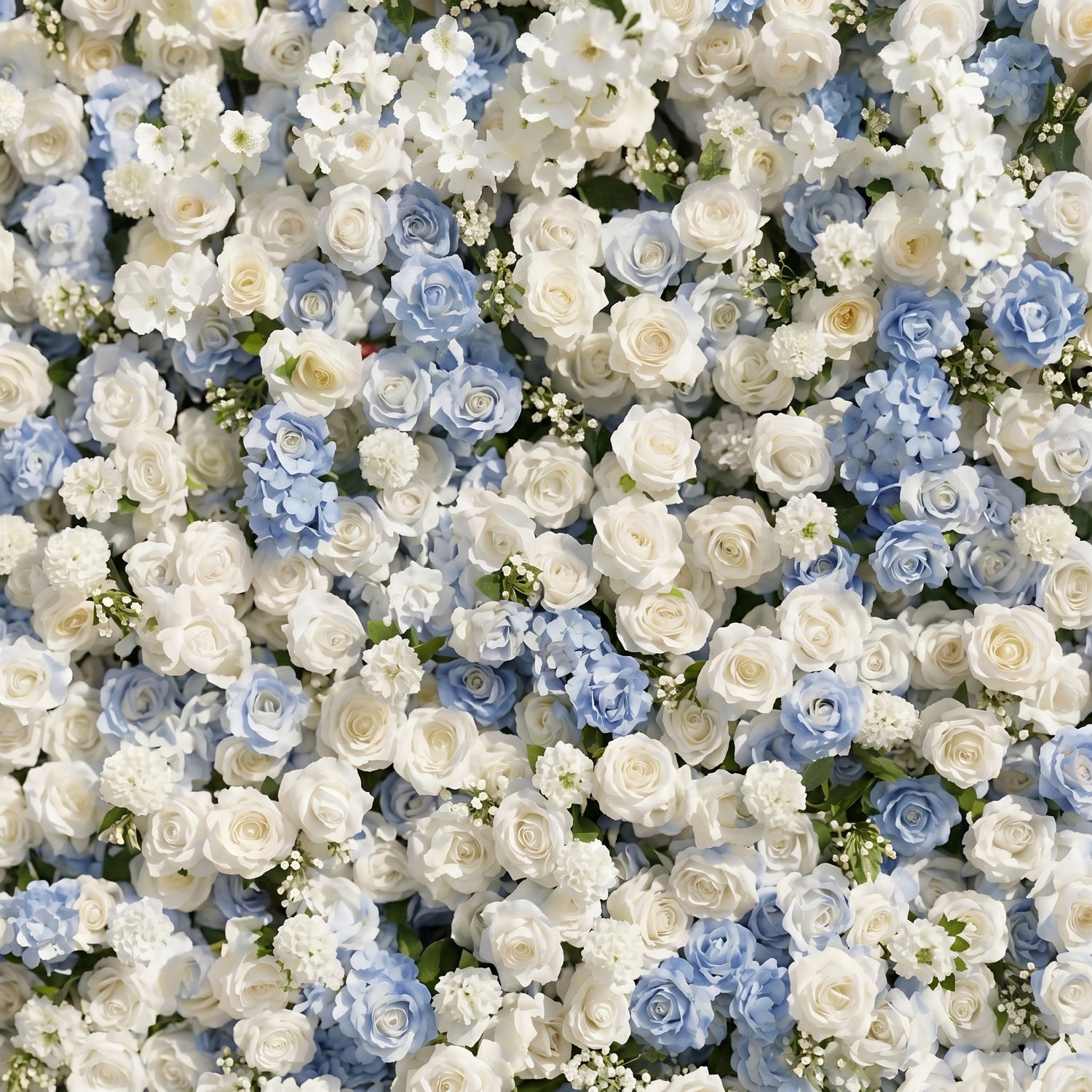 Embermira: Luxury 4D Ice White &amp; Sky Blue Silk Floral Wall Backdrop for Destination Weddings