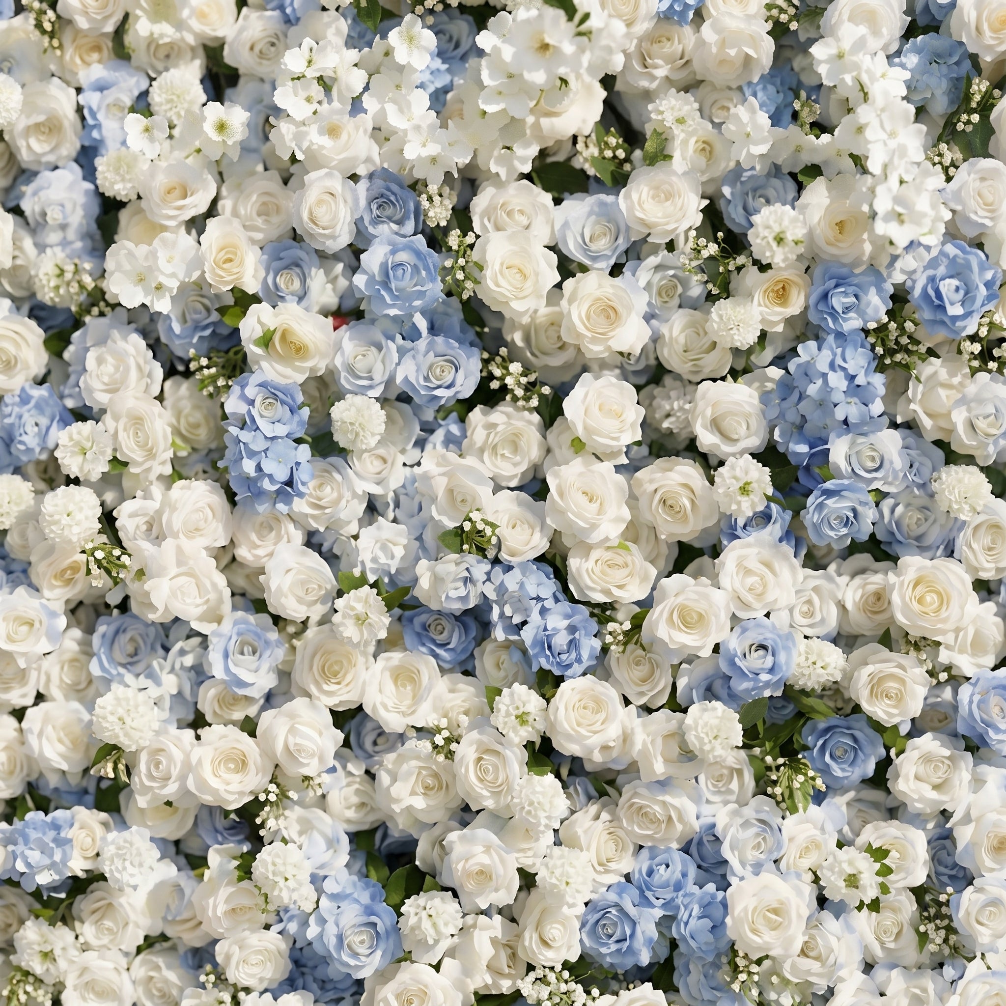 Embermira: Luxury 4D Ice White &amp; Sky Blue Silk Floral Wall Backdrop for Destination Weddings