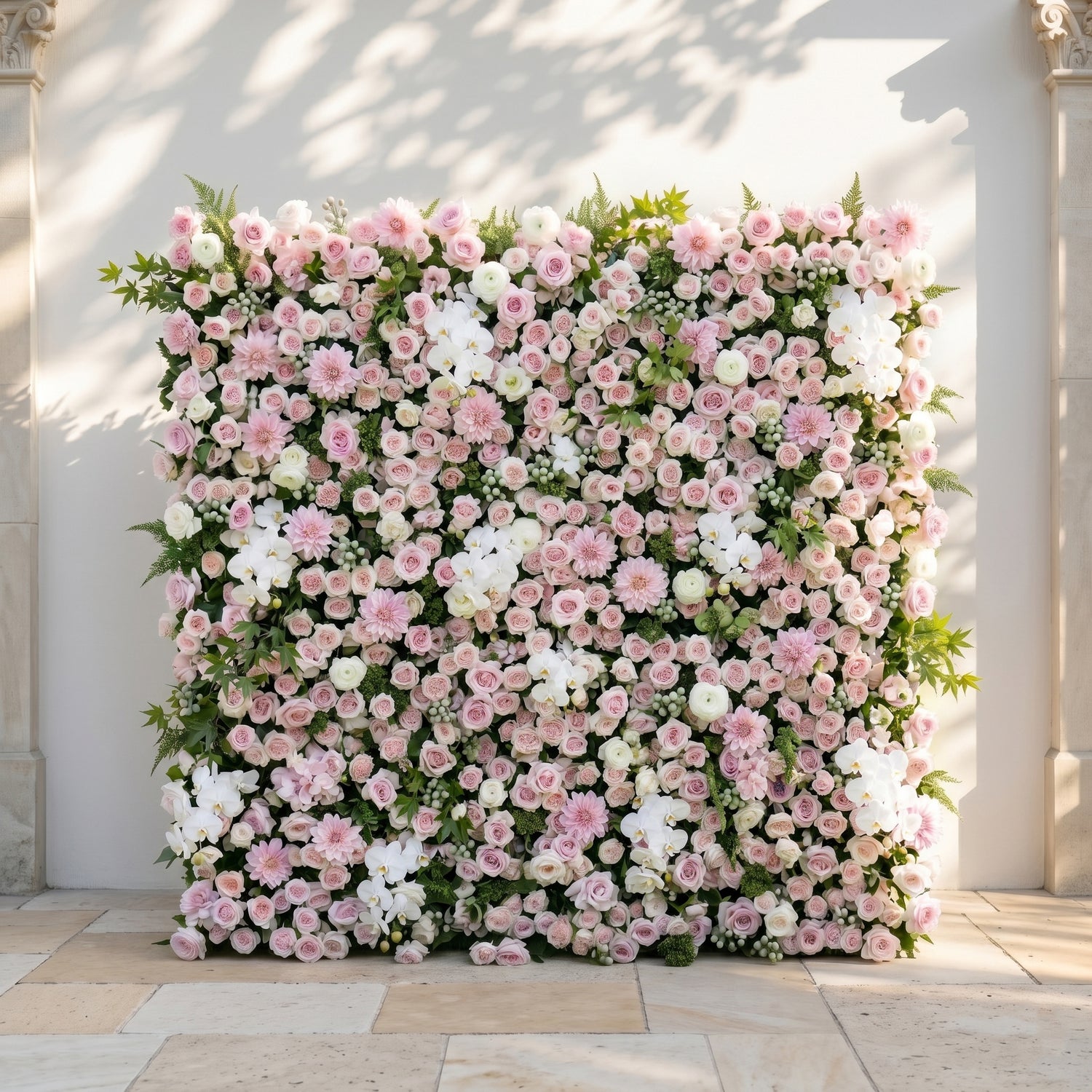 Embervale:Luxury 5D Roll-up Pink&amp;White Flower Wall for Wedding and Events Decor embervale front