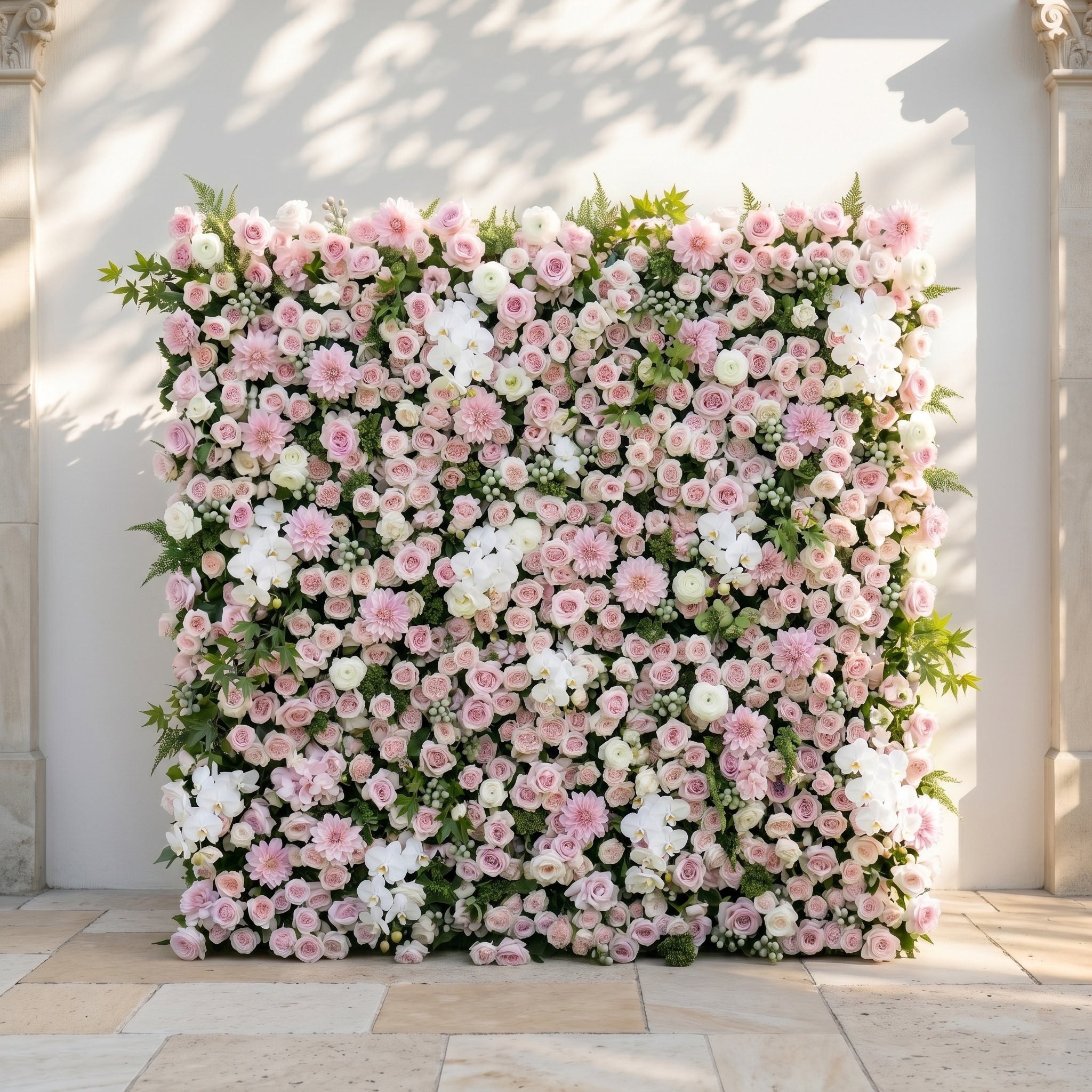 Embervale:Luxury 5D Roll-up Pink&amp;White Flower Wall for Wedding and Events Decor embervale front