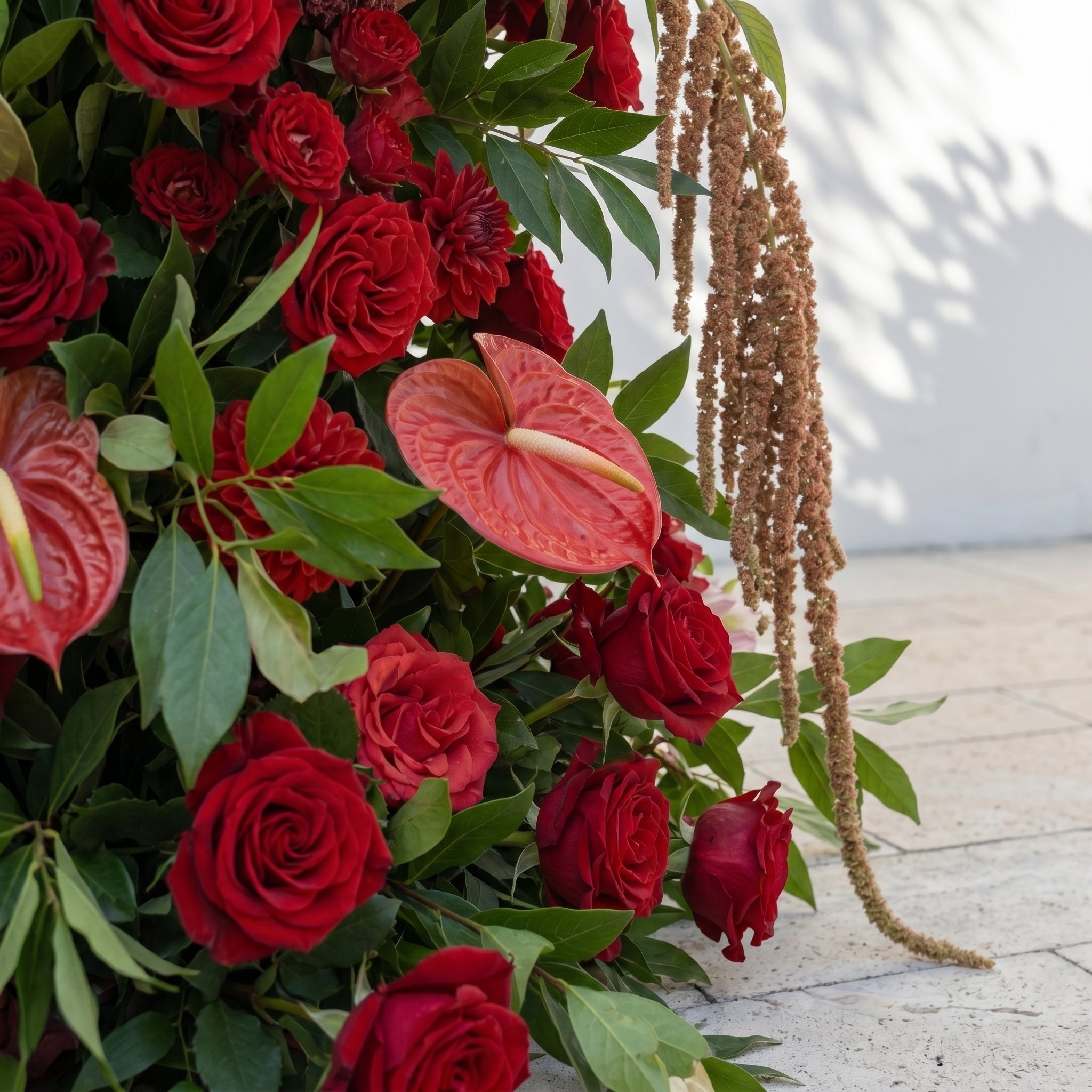 Fiorelle Horn Arch: Luxury Red Roses with natural Greenery Flower Arch for Garden Weddings and Events Decoration Incuding Frame