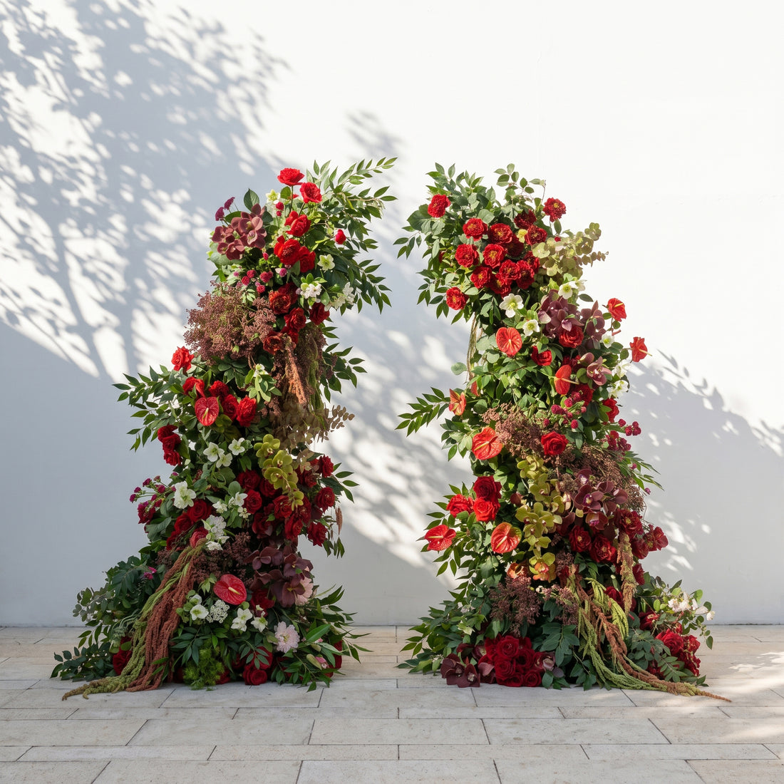Fiorelle Horn Arch: Luxury Red Roses with natural Greenery Flower Arch for Garden Weddings and Events Decoration Incuding Frame
