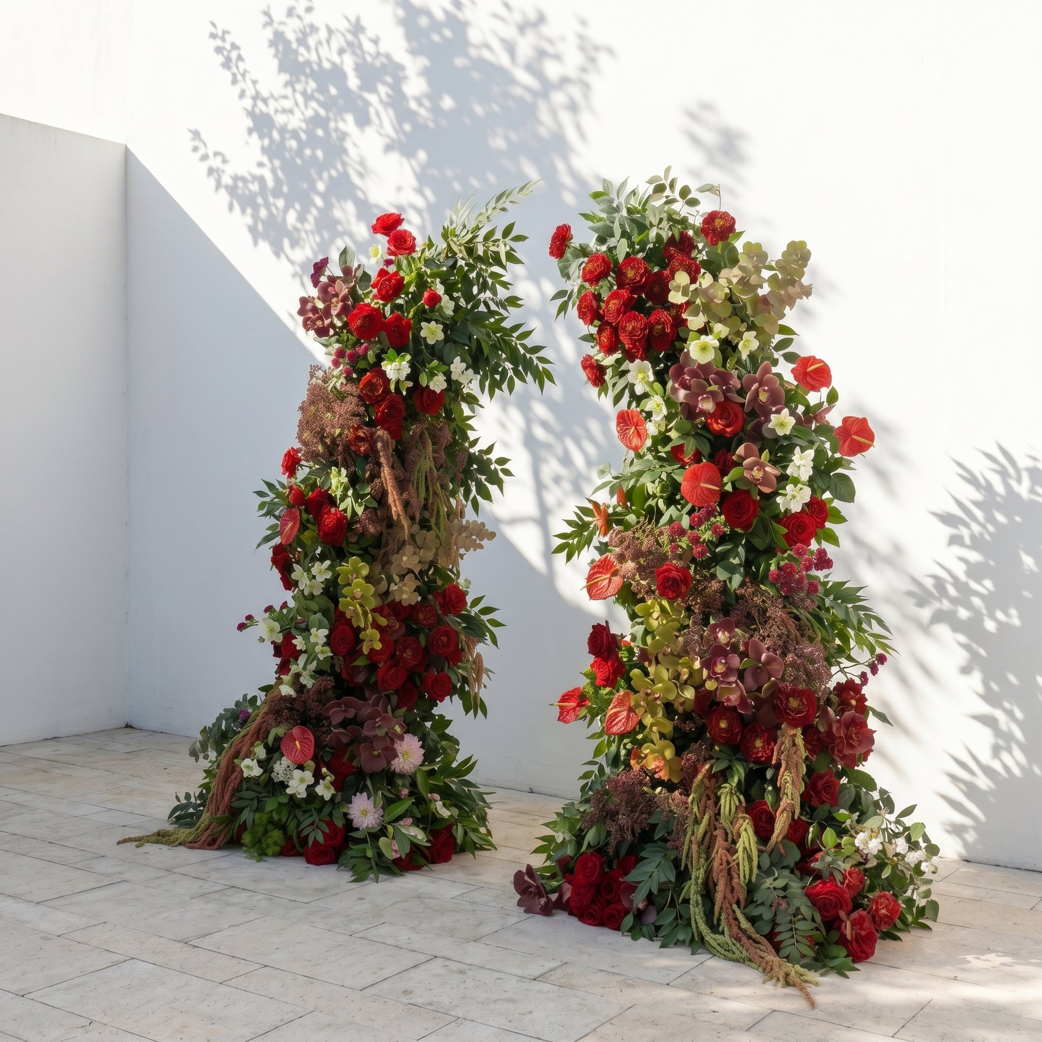 Fiorelle Horn Arch: Luxury Red Roses with natural Greenery Flower Arch for Garden Weddings and Events Decoration Incuding Frame