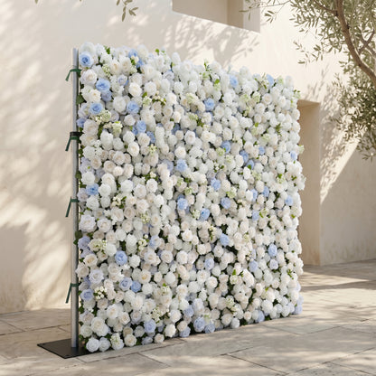 Fiorelle:5D Dusty Baby Blue &amp; Ivory White Silk Rose Flower Wall Roll-Up Fabric Backdrop for Romantic Weddings &amp; Proposals