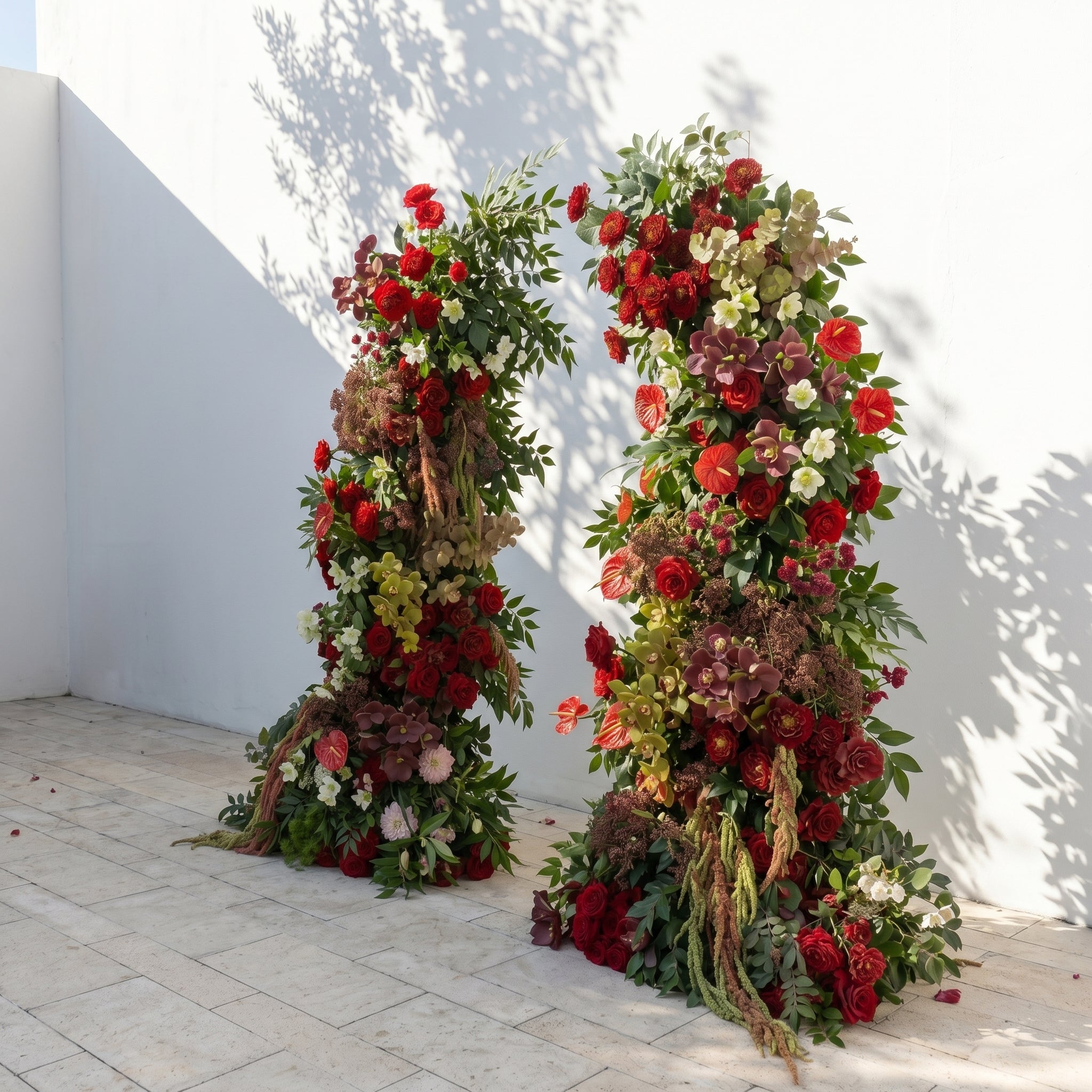 Fiorelle Horn Arch: Luxury Red Roses with natural Greenery Flower Arch for Garden Weddings and Events Decoration Incuding Frame