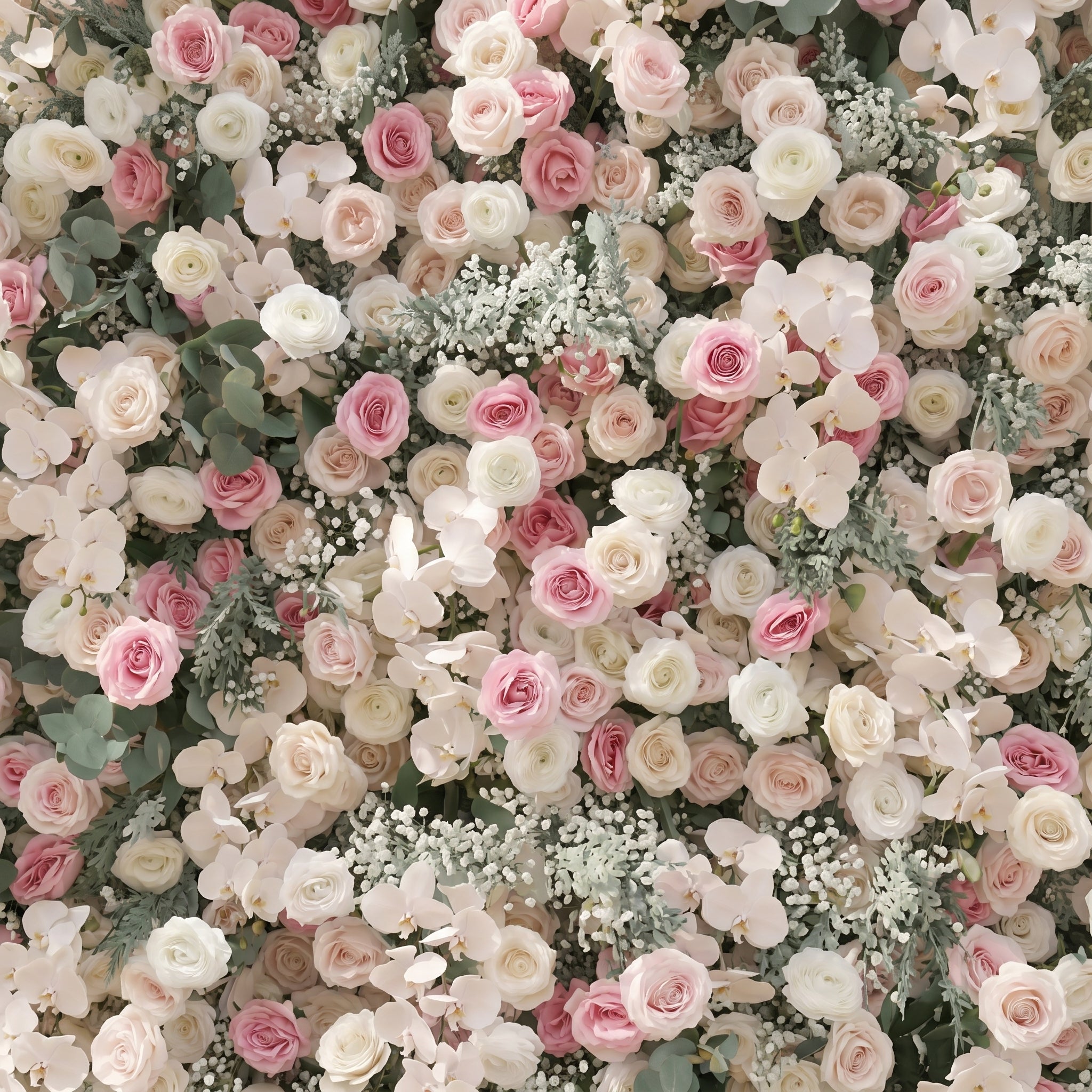 Floressa: Luxury 4D Blush Pink &amp; Ivory Silk Floral Wall Backdrop with Sage Greenery for Enchanted Garden Weddings
