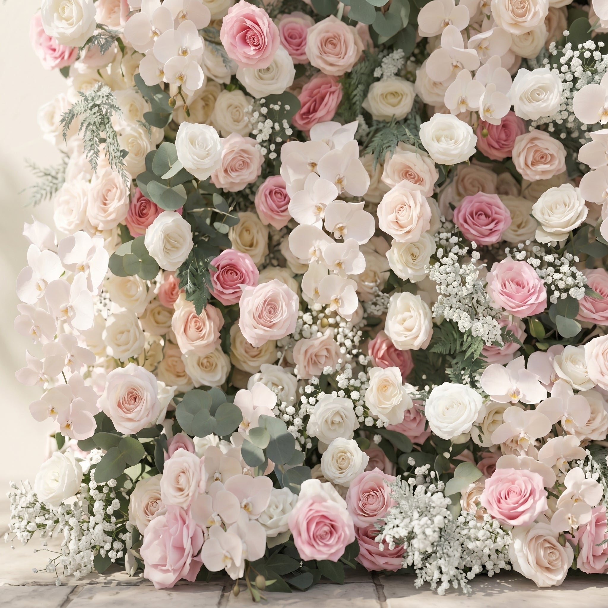 Floressa: Luxury 4D Blush Pink &amp; Ivory Silk Floral Wall Backdrop with Sage Greenery for Enchanted Garden Weddings