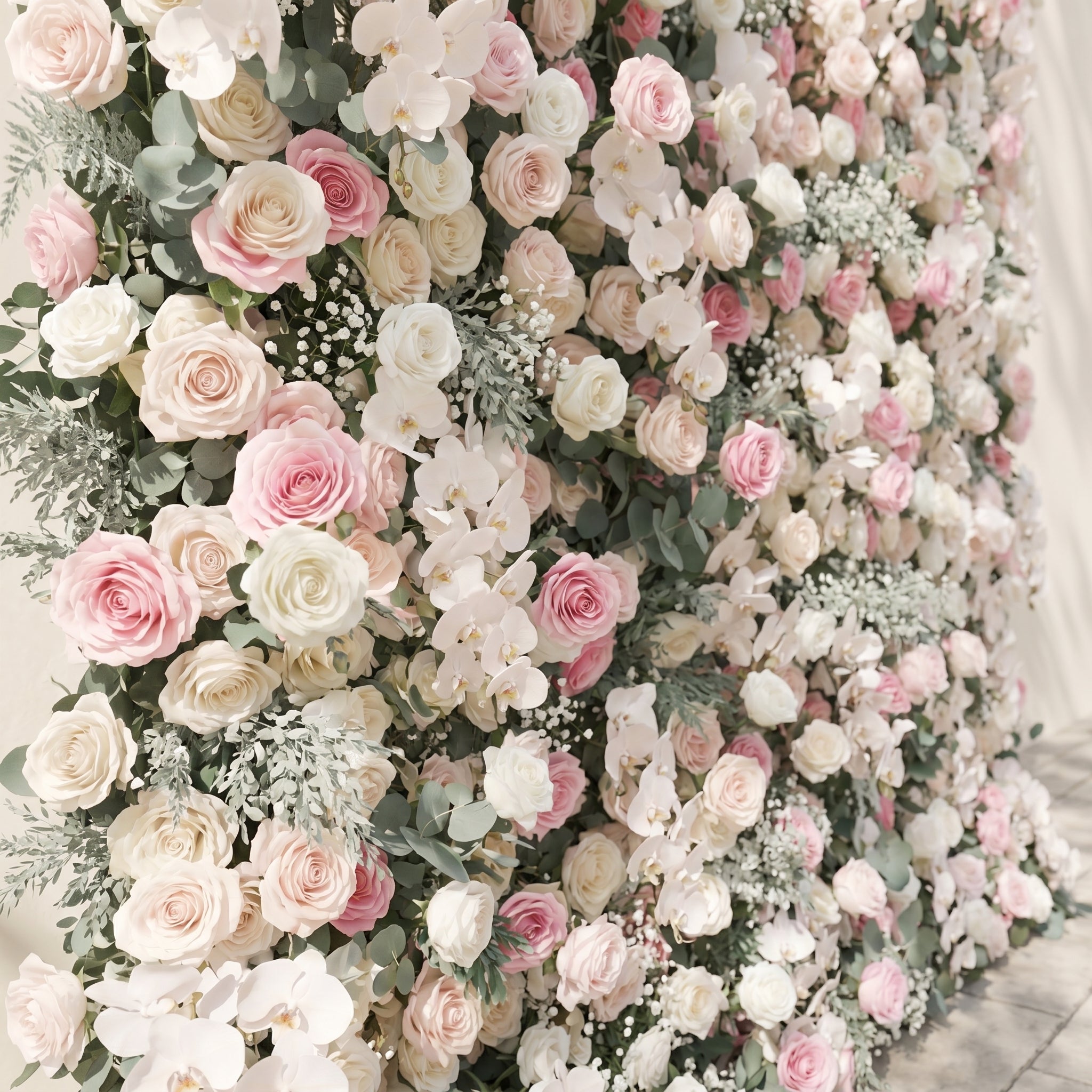 Floressa: Luxury 4D Blush Pink &amp; Ivory Silk Floral Wall Backdrop with Sage Greenery for Enchanted Garden Weddings