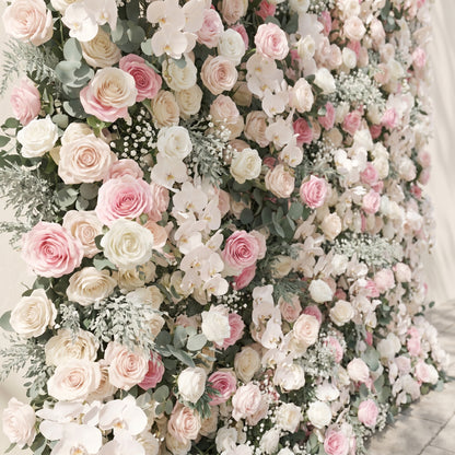 Floressa: Luxury 4D Blush Pink &amp; Ivory Silk Floral Wall Backdrop with Sage Greenery for Enchanted Garden Weddings