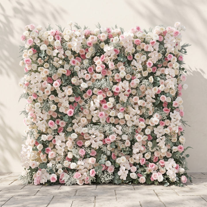 Floressa: Luxury 4D Blush Pink & Ivory Silk Floral Wall Backdrop with Sage Greenery for Enchanted Garden Weddings