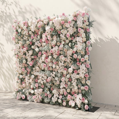 Floressa: Luxury 4D Blush Pink &amp; Ivory Silk Floral Wall Backdrop with Sage Greenery for Enchanted Garden Weddings