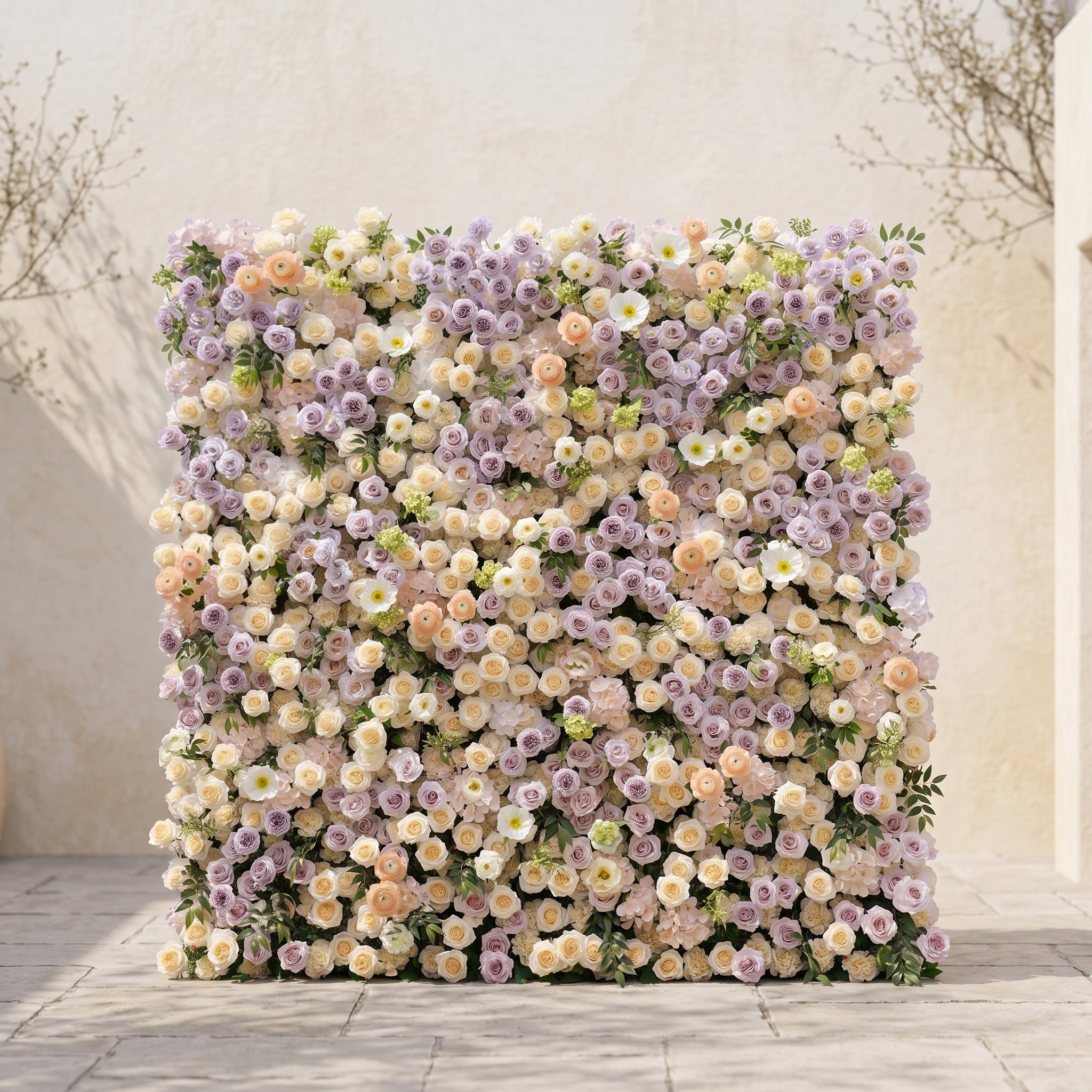 Florette:Luxury 5D Roll-up Purple and Champagne Flower Wall for Wedding and Events Decor florette front