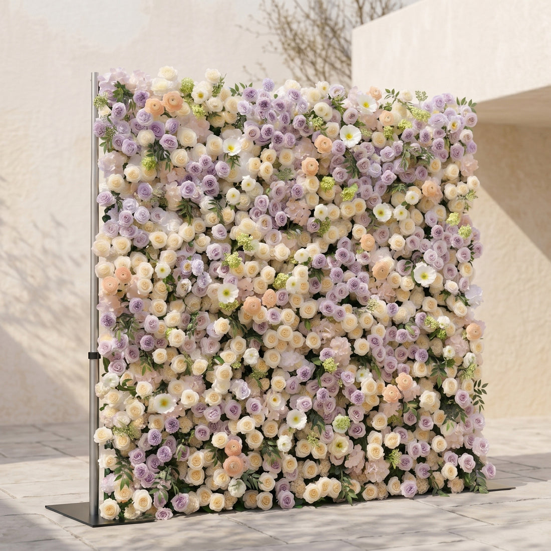 Florette:Luxury 5D Roll-up Purple and Champagne Flower Wall for Wedding and Events Decor florette left