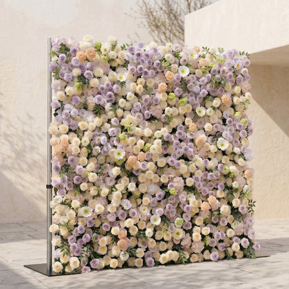 Florette:Luxury 5D Roll-up Purple and Champagne Flower Wall for Wedding and Events Decor florette left