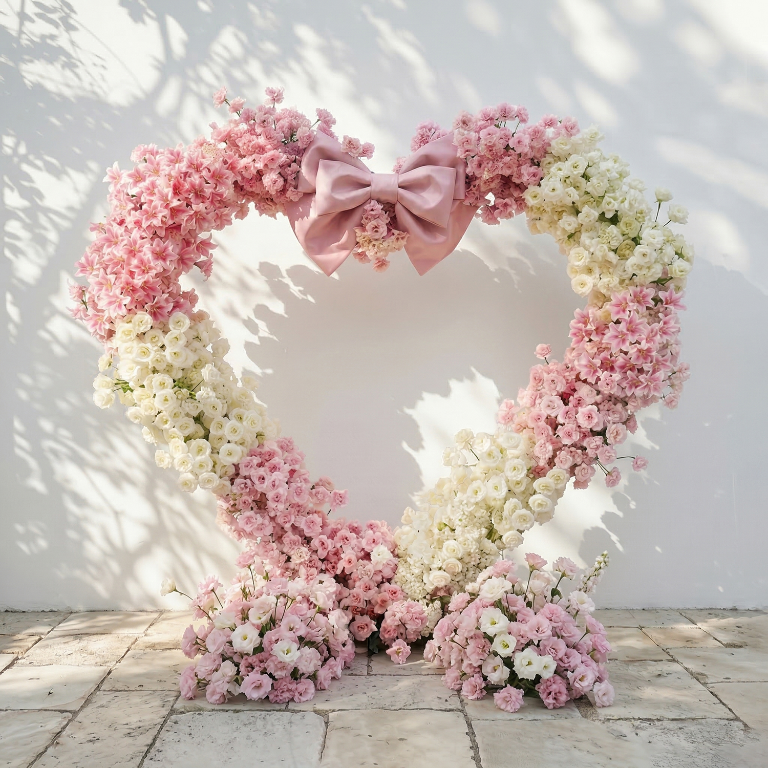 Florien: Heart-Shaped Pink and White Silk Rose Flower Arch Floral Arrangement for Dreamy Weddings &amp; Parties