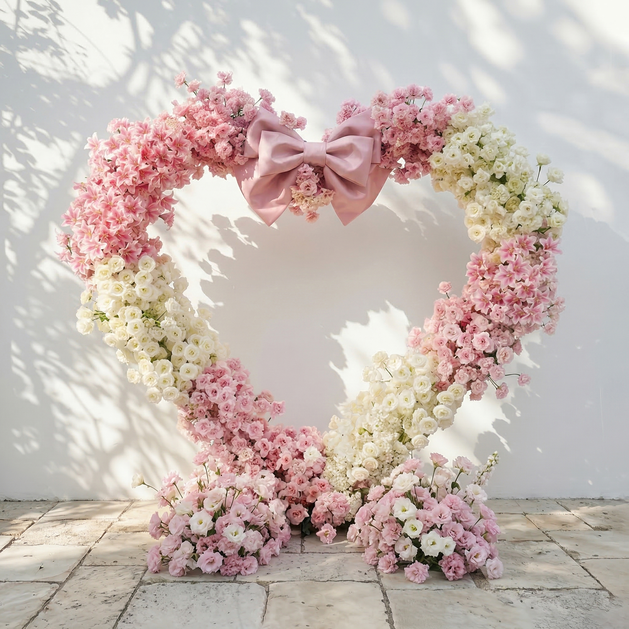 Florien: Heart-Shaped Pink and White Silk Rose Flower Arch Floral Arrangement for Dreamy Weddings &amp; Parties