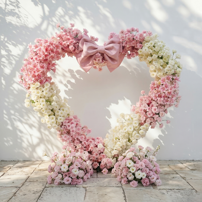 Florien: Heart-Shaped Pink and White Silk Rose Flower Arch Floral Arrangement for Dreamy Weddings &amp; Parties