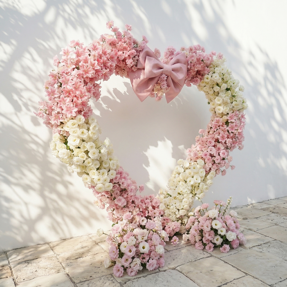 Florien: Heart-Shaped Pink and White Silk Rose Flower Arch Floral Arrangement for Dreamy Weddings &amp; Parties