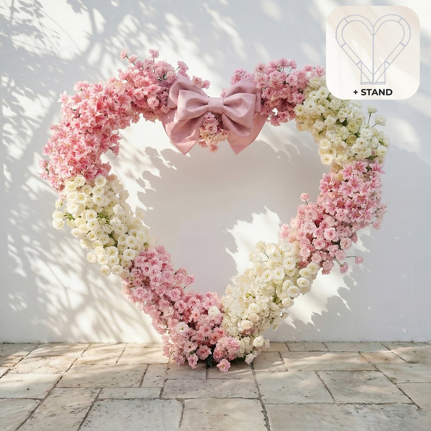 Florien: Heart-Shaped Pink and White Silk Rose Flower Arch Floral Arrangement for Dreamy Weddings &amp; Parties