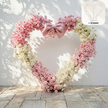 Florien: Heart-Shaped Pink and White Silk Rose Flower Arch Floral Arrangement for Dreamy Weddings &amp; Parties