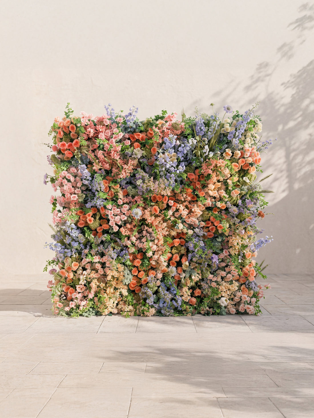 Florlena: 5D Fabric Artificial rolling up curtain flower wall — front view