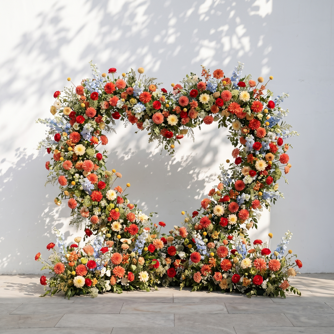 Freara: Heart-Shaped Multi-Color Dahlia &amp; Rose Silk Flower Arch Floral Arrangement for Vibrant Weddings