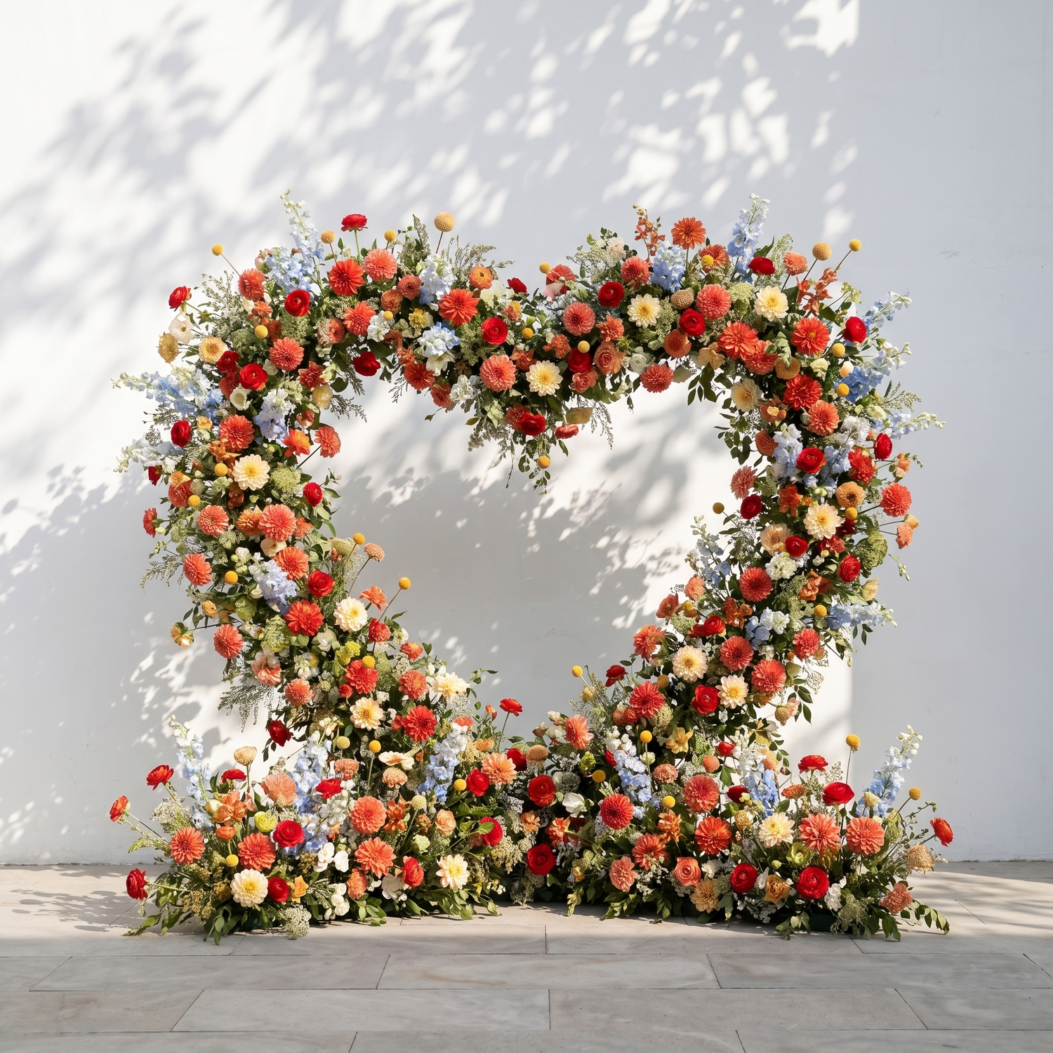 Freara: Heart-Shaped Multi-Color Dahlia &amp; Rose Silk Flower Arch Floral Arrangement for Vibrant Weddings