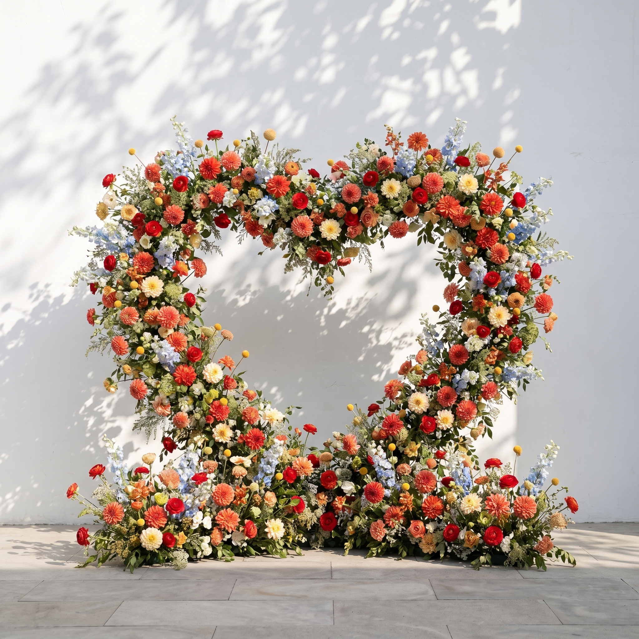 Freara: Heart-Shaped Multi-Color Dahlia &amp; Rose Silk Flower Arch Floral Arrangement for Vibrant Weddings